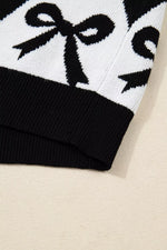 Bow Pattern Long Sleeve Contrast Sweater
