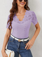 Lace Trim Eyelet Embroidered Summer T-Shirt - Ladyez