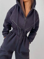 Zip Front Dropped Shoulder Jumpsuit