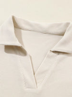 Collared Split Neck Ribbed 2pcs Outfit Set