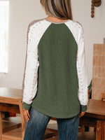 Leopard Trim Raglan Sleeve Top