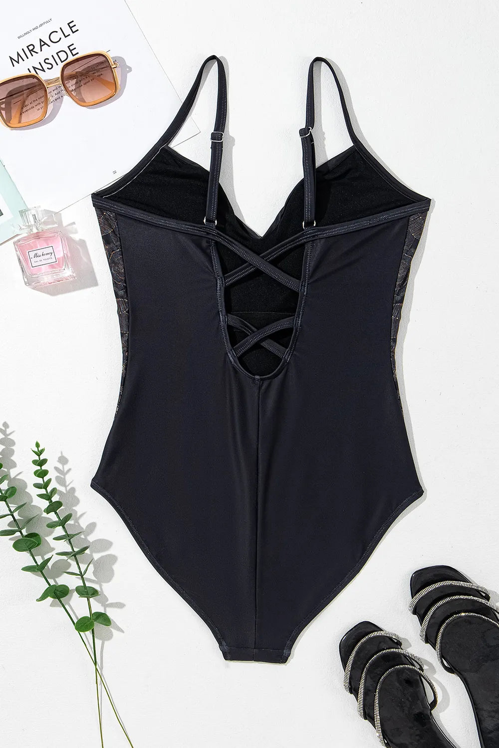Embroidered V-Neck One-Piece Swimwear - Ladyez