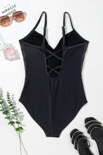 Embroidered V-Neck One-Piece Swimwear - Ladyez