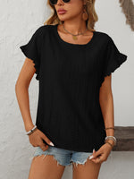Mandy Eyelet Round Neck Short Sleeve Top - Ladyez