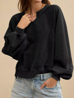 Notched Raglan Sleeve Sweatshirt