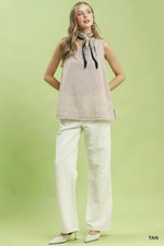 Umgee Stripe Fringe Trim Sleeveless Top