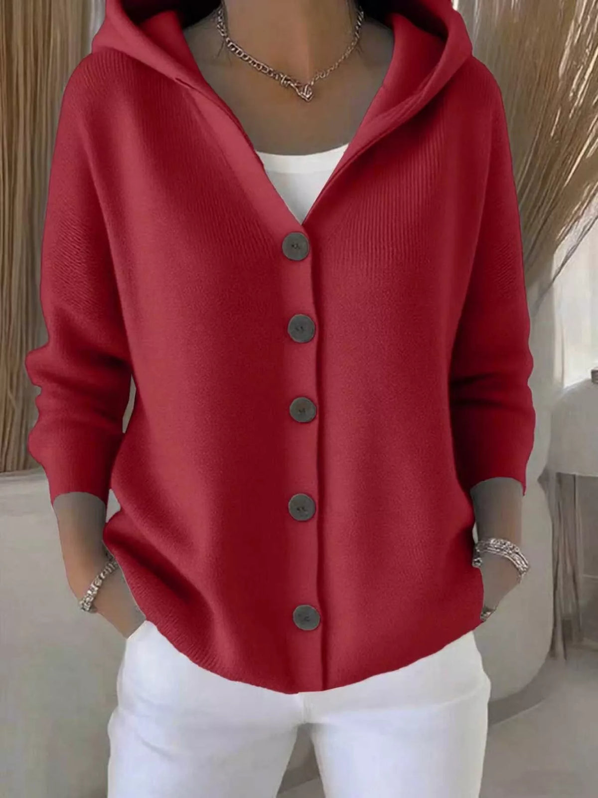 Full Size Hooded Button-Front Soft Knit Cardigan Plus Size