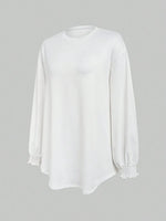 Smocked Cuff Round Neck Long Sleeve T-Shirt