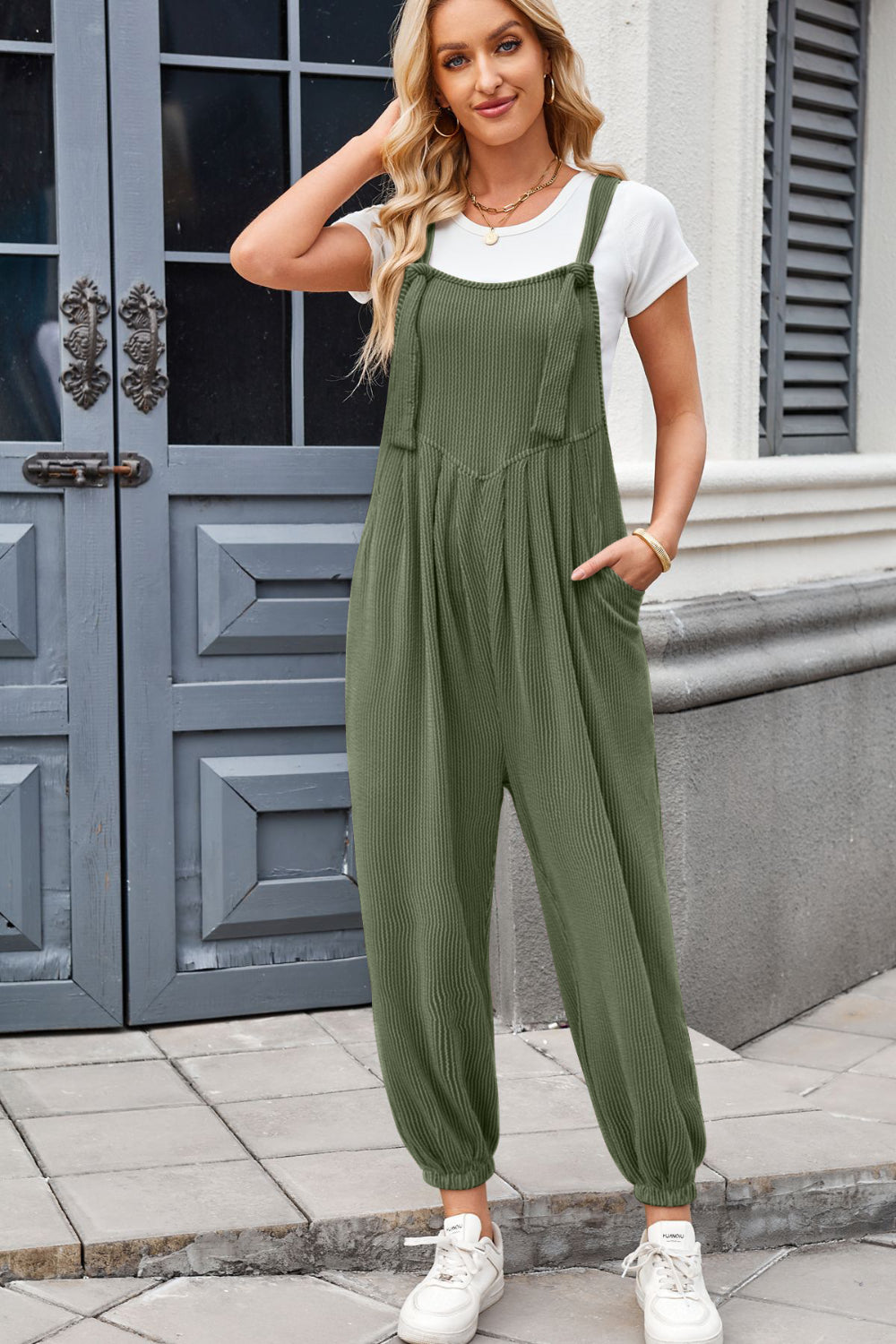 Lovelet Knotted Strap Overalls with Pockets - Ladyez