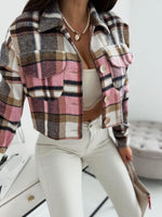 Pocketed Collared Neck Long Sleeve Plaid Jacket