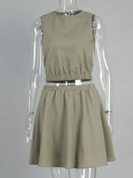 Round Neck Sleeveless Top and Skirt Set