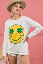BiBi Smile Face Graphic Round Neck Long Sleeve Top
