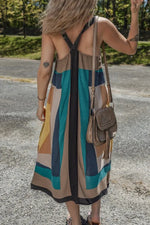 Color Block Square Neck Wide Strap Dress