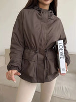 Drawstring Waist Hooded Windbreaker Outerwear