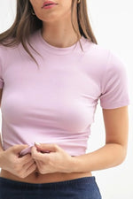 MONO B Essential Micro-ribbed Cropped Athleisure Tee - Ladyez