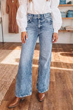Acid Wash Pocket Detail Flare Jeans
