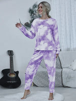 Shiny Tie-dye Round Neck Top and Drawstring Pants Lounge Set - Ladyez