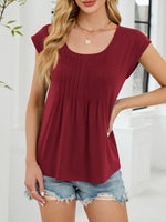 Pleated Front Scoop Neck T-Shirt