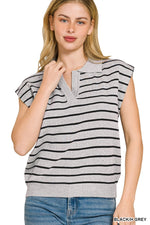 Zenana Viscose Striped Collared Sweater Vest