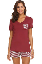 Striped Short Sleeve Top and Shorts Lounge Set - Ladyez