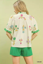 Umgee Petal Parade Print Button-Down Blouse