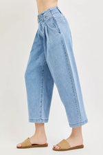 RISEN Slouchy Crop Barrel Pleated Jeans