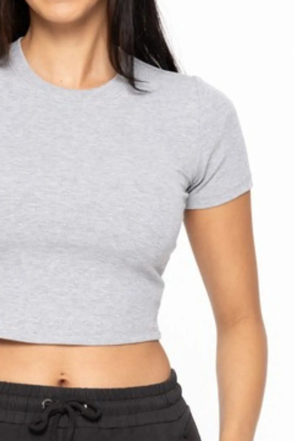 MONO B Essential Micro-ribbed Cropped Athleisure Tee - Ladyez