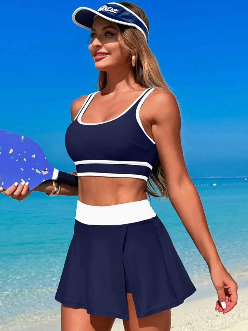 Scoop Neck Top and Skort Swim Set - Ladyez