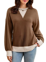 Two-Tone Ribbed Knit Sweatshirt