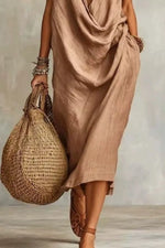 Sleeveless Drape Neck Midi Dress