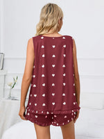 Heart Scoop Neck Tank and Shorts Lounge Set - Ladyez