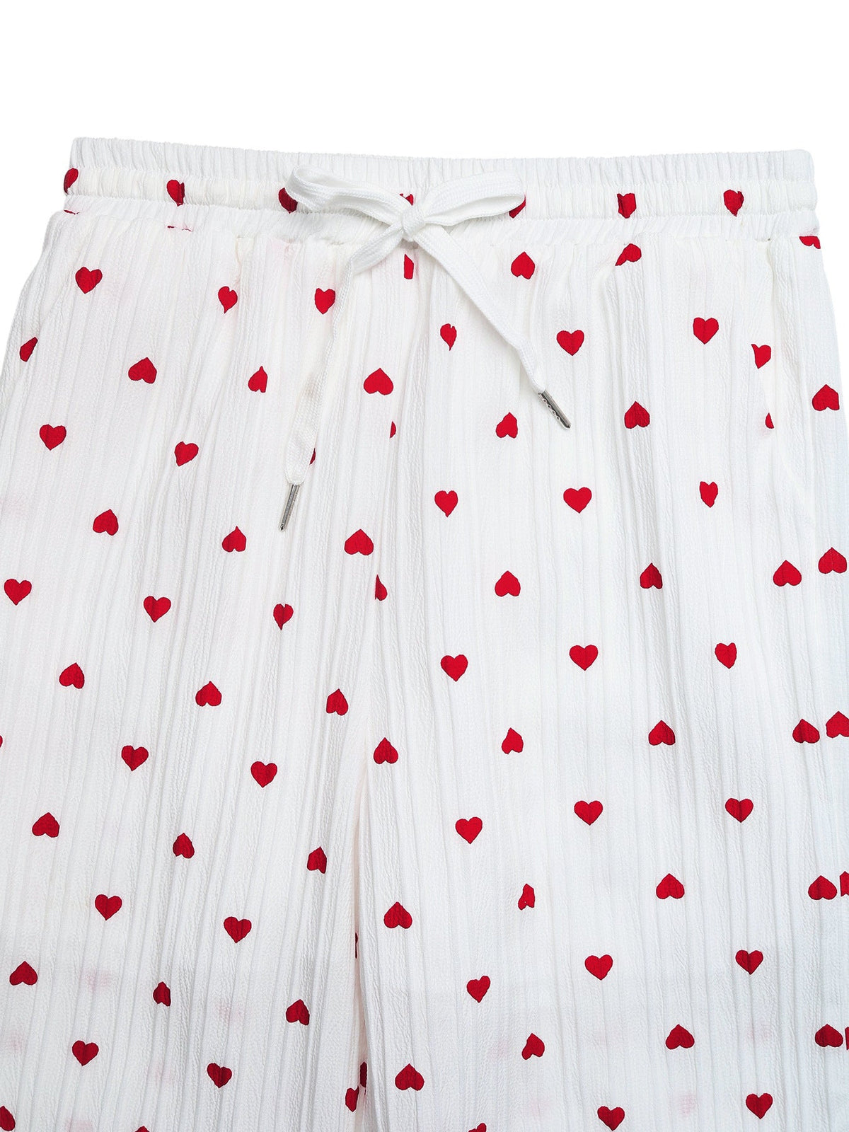 Heart Print Drawstring Waist Wide Leg Pants