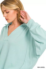 Zenana French Terry Collared Exposed Seam Sweatshirt