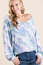 BiBi Tie Dye French Terry Top with Balloon Sleeves