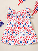 Children's Patriotic Star Print Ruffle Sleeve Dress