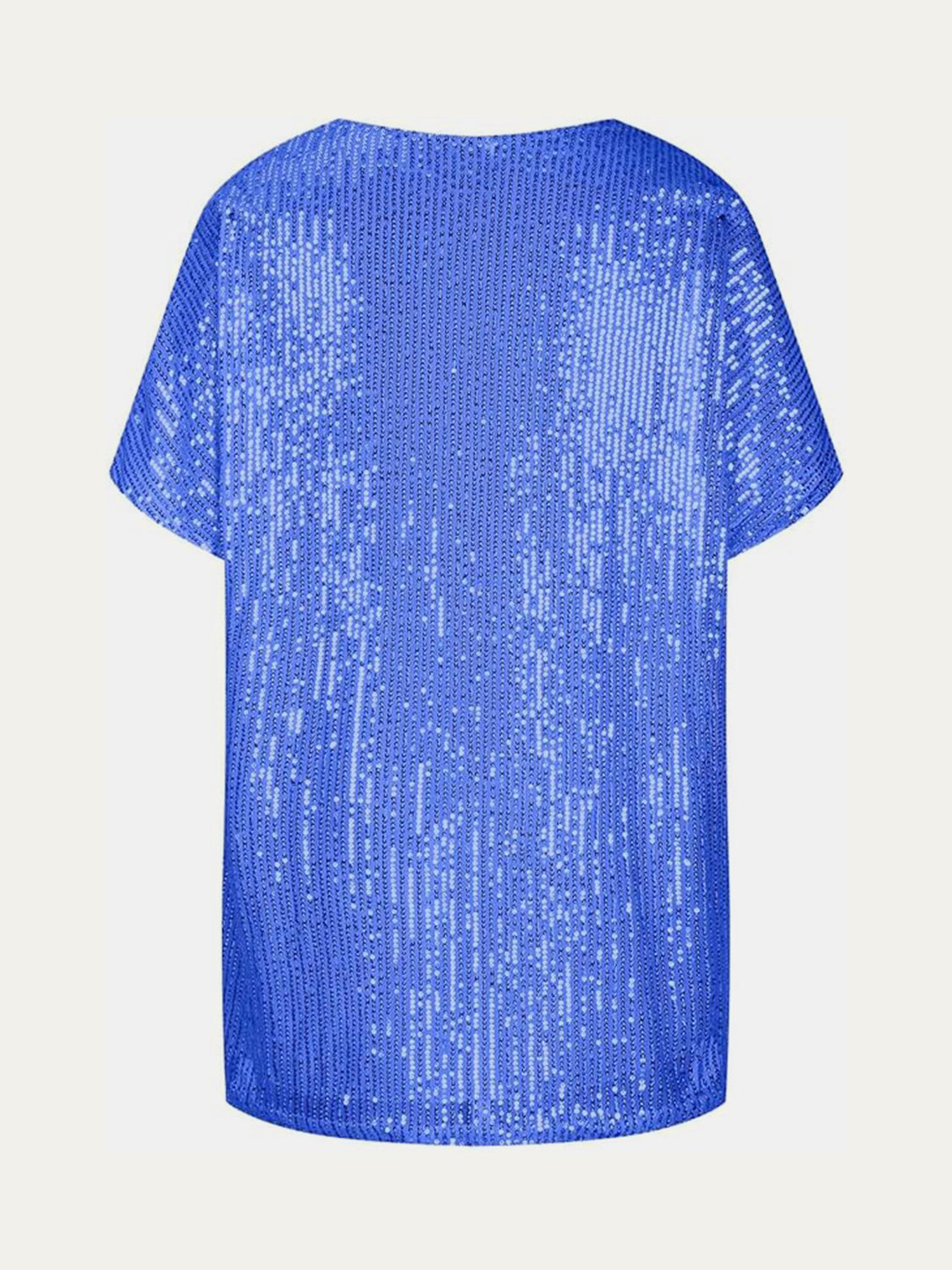 Full Size Sequin V-Neck Short Sleeve Top - Ladyez