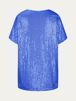 Full Size Sequin V-Neck Short Sleeve Top - Ladyez