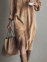 Corduroy Button Front Shirt Dress