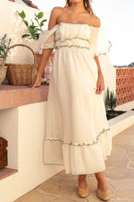 Square Neck Short Sleeve Midi Dress