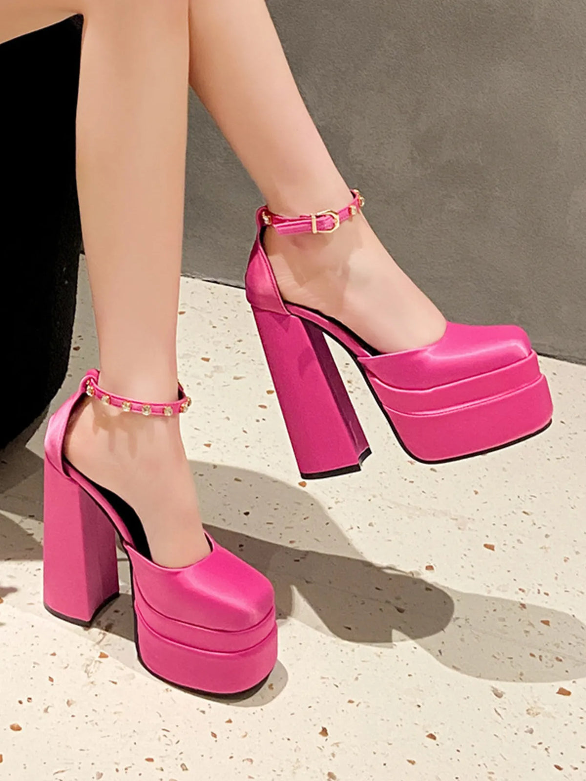 Platform High Heel Ankle Strap Pumps - Ladyez