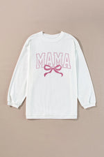 MAMA Bow Round Neck Long Sleeve Sweatshirt