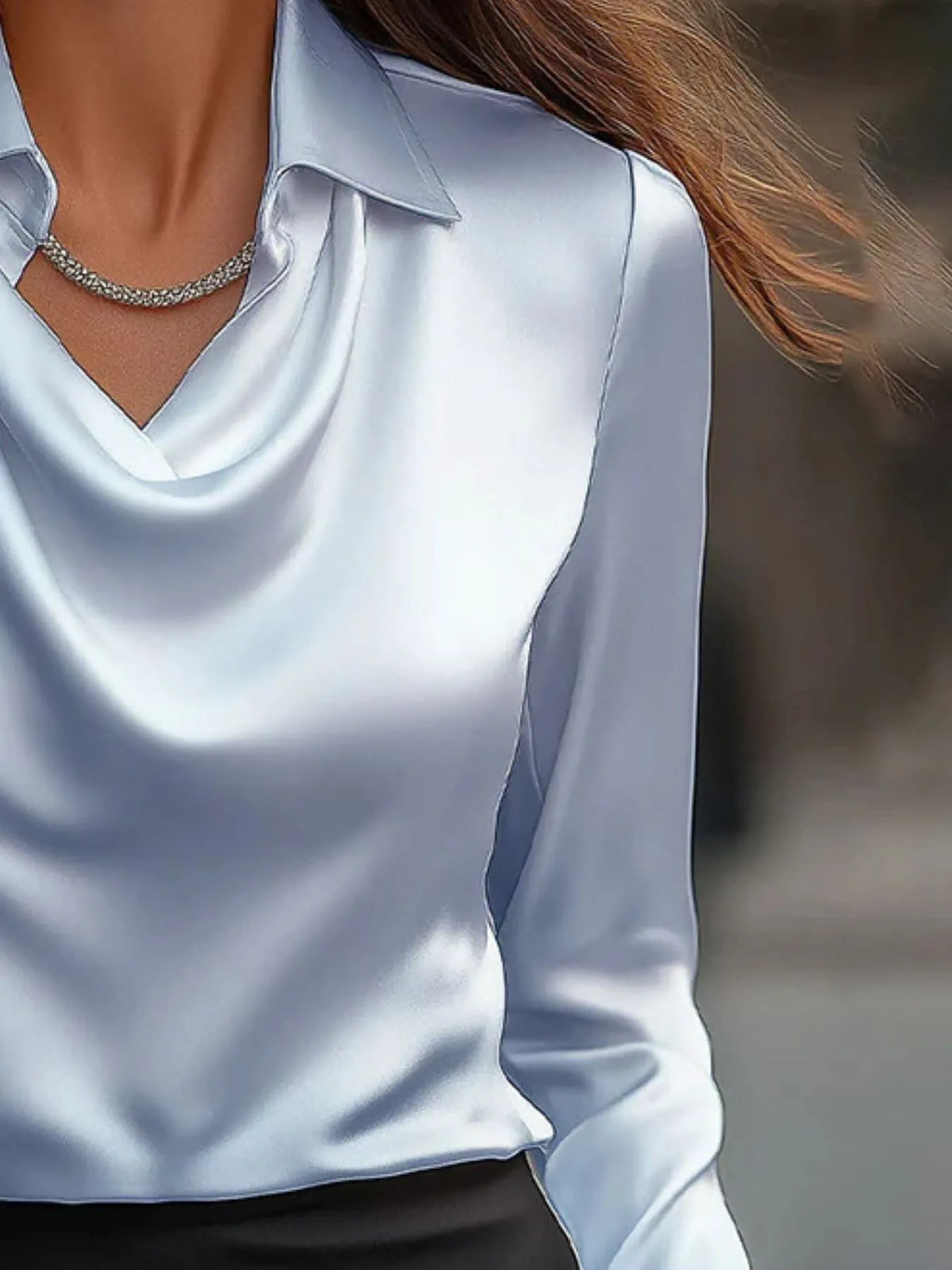 Full Size Long Sleeve Blouse with Collar Plus Size - Ladyez