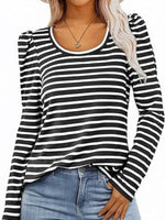 Striped Round Neck Long Sleeve T-Shirt - Ladyez