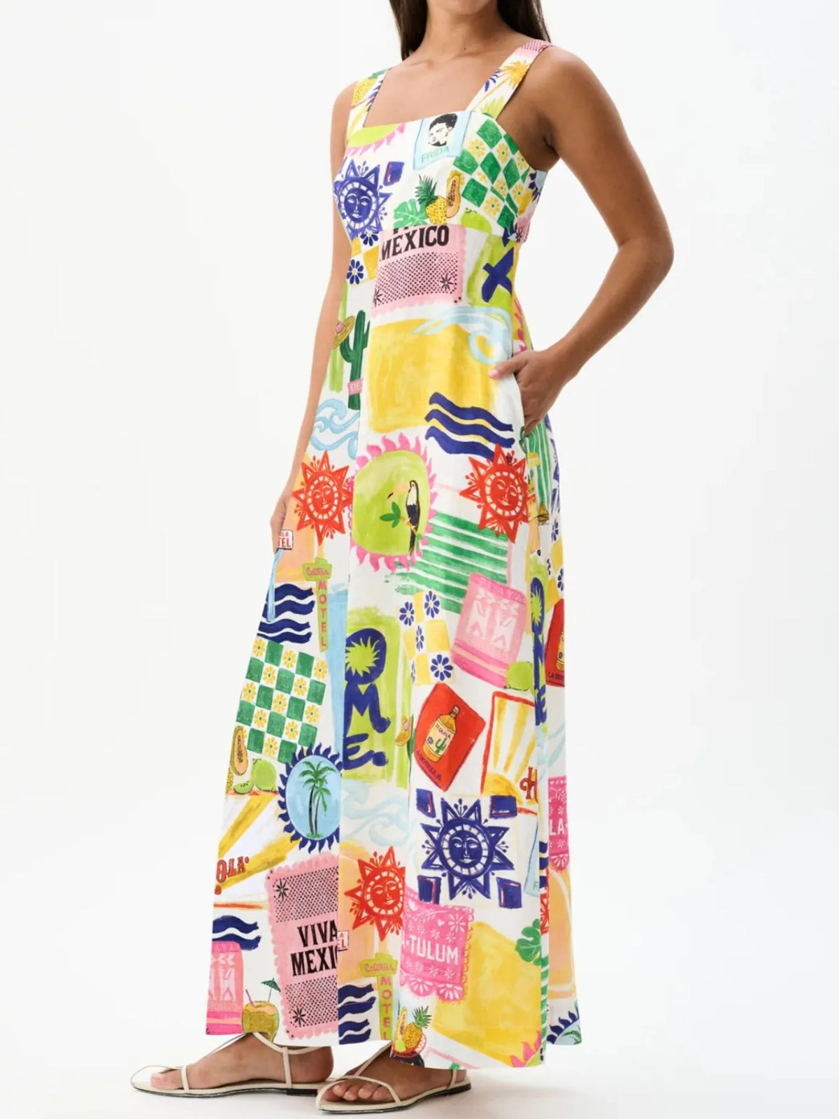 Printed Square Neck Maxi Cami Dress - Ladyez