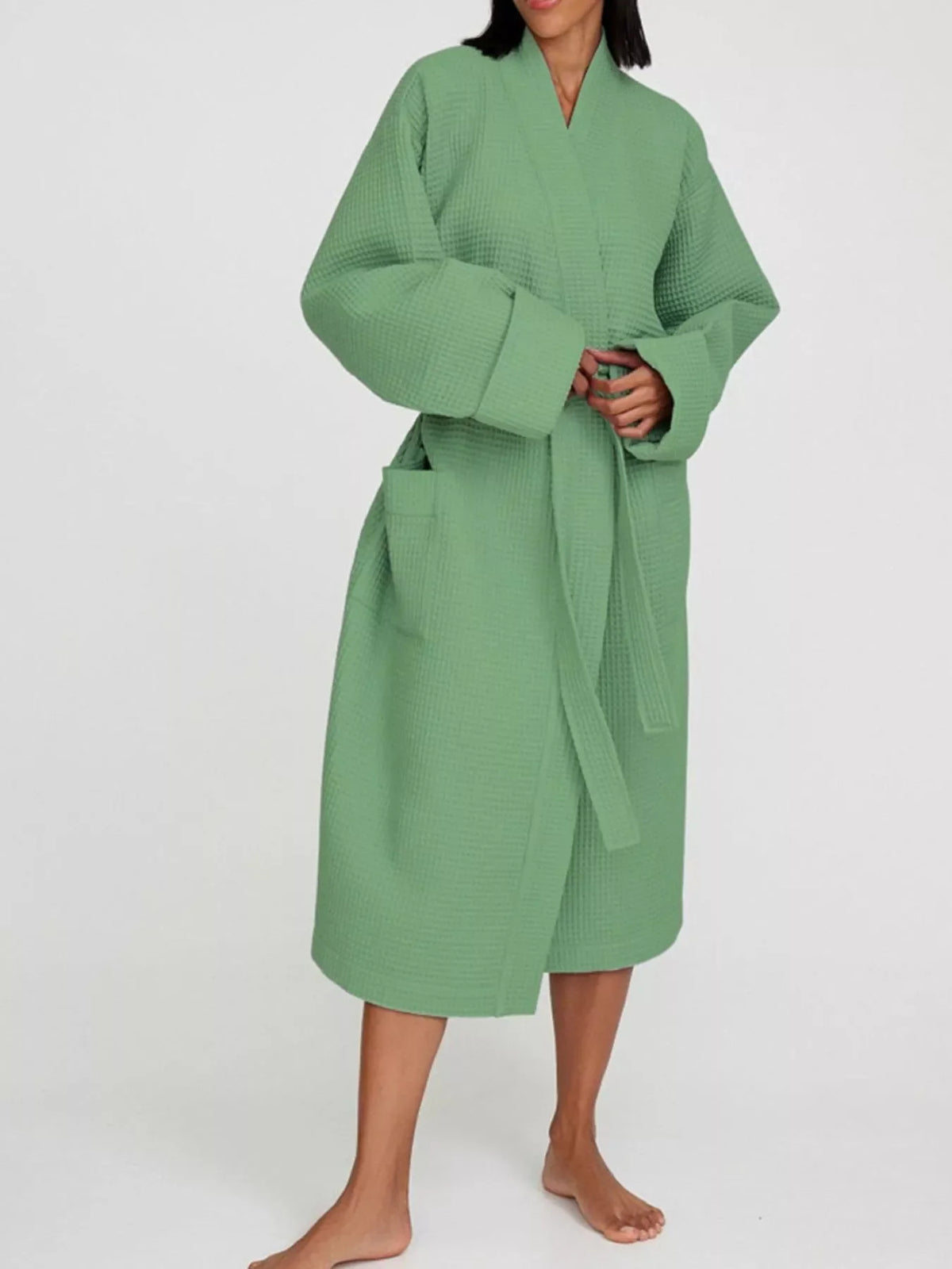 Waffle Knit Tie Waist Lounge Nightgown