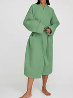 Waffle Knit Tie Waist Lounge Nightgown