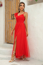 Asymmetrical Ruched Slit Dress - Ladyez