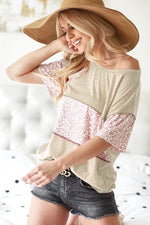 BiBi Triblend Knit with Leopard Block Out Stitching
