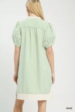 Umgee Pinstripe Shift Dress with Contrast Trim