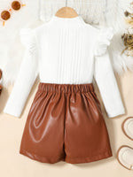 Children's Ribbed Knit Top and Leather Skirt Set